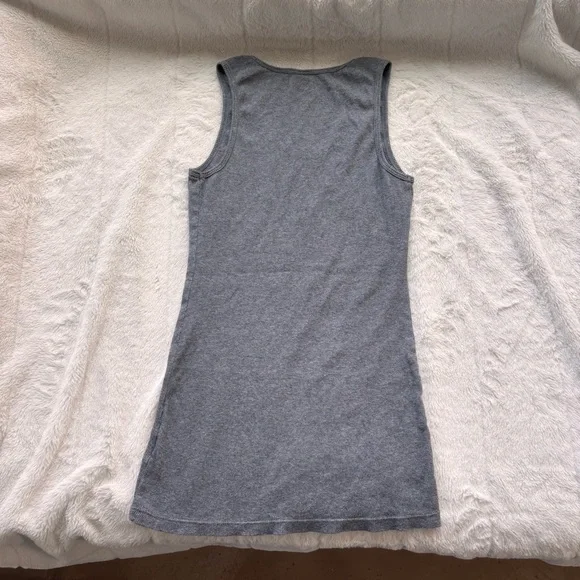 GUESS Grey Ribbed Tank Top Large Y2K Gothic Font Rhinestone - Picture 4 of 7